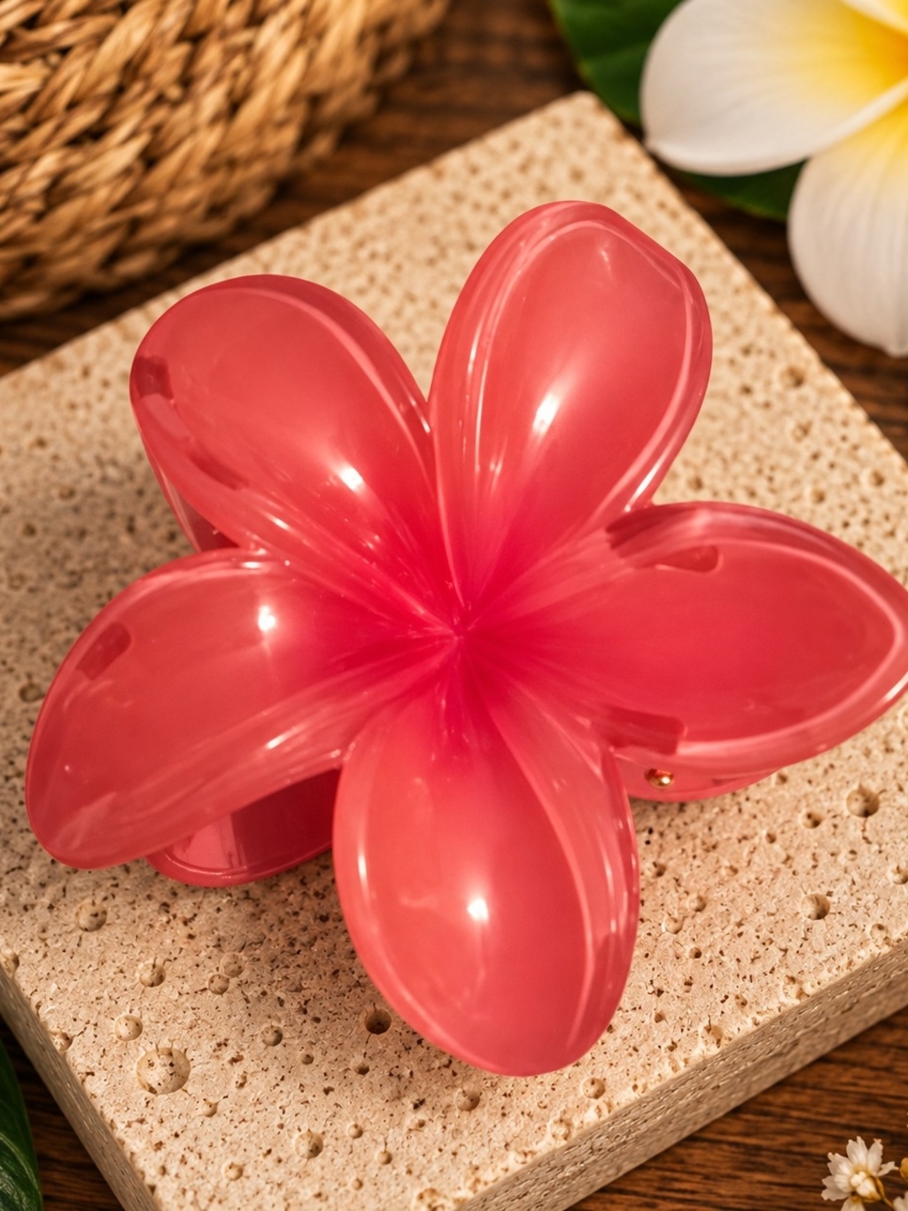 Pink Floral Hair Claw Clip Plumeria New
